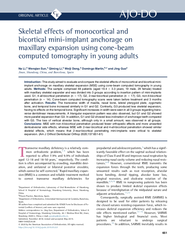 Skeletal effects of monocortical and bicortical mini-implant anchorage ....